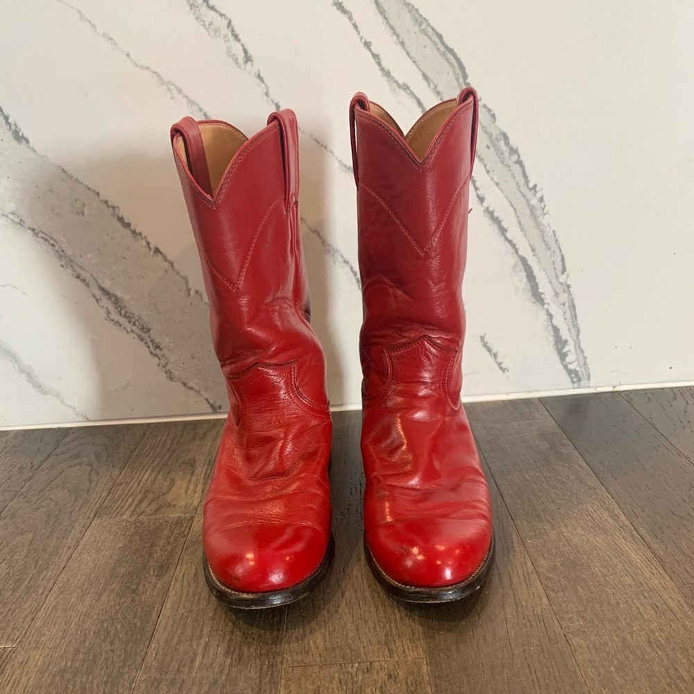 Justin Boots Red Leather Western Heeled Cowboy Boots